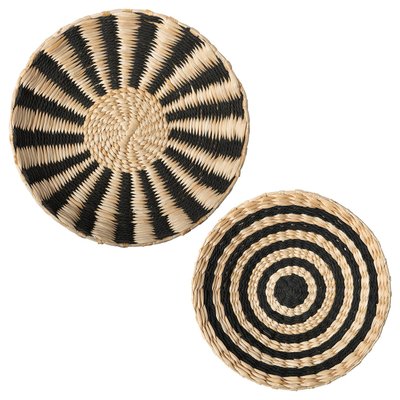 IKEA MÄVINN Wall decoration, set of 2 Two handwoven round wall hangings, one with black zigzags, the other with black sp