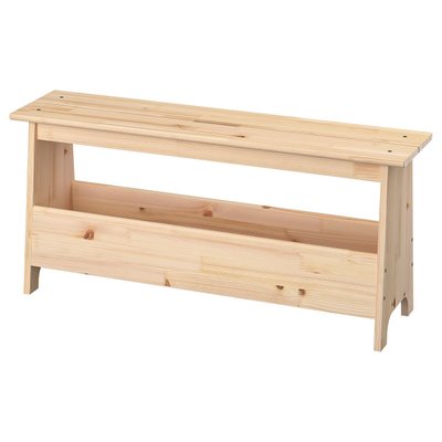 IKEA PERJOHAN Bench with storage 39 3/8 " Wooden bench: PERJOHAN. Light brown, simple design, rectangular with open stor