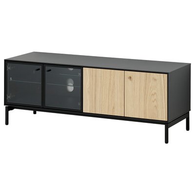 IKEA BOASTAD TV unit 47 3/4x16 5/8x17 3/4 " Modern black tv stand with glass and wooden doors, adjustable feet, and cabl