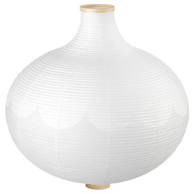 IKEA RISBYN Pendant lamp shade 22 " White, rice paper lamp with golden top and base, ovoid shape, textured design.