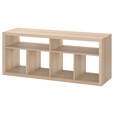 IKEA KALLAX TV unit 57 3/4x23 1/2 " Depicts a light-colored wooden