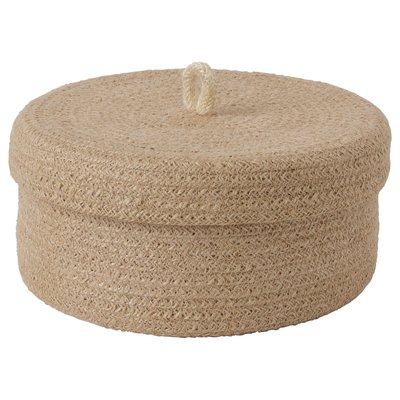 IKEA LJUNGAN Basket with lid 7 7/8x3 7/8 " LJUNGAN: round jute basket, beige, hand-braided, natural texture, simple desi