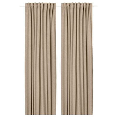 IKEA ROSENMANDEL Room darkening curtains, 1 pair 53x98 " Pair of beige curtains with rod pocket; room darkening; 3 panel