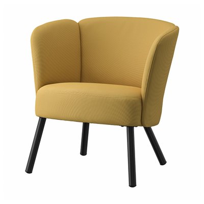 IKEA HERRÅKRA Armchair Mustard chair, modern design, round shape, black legs.